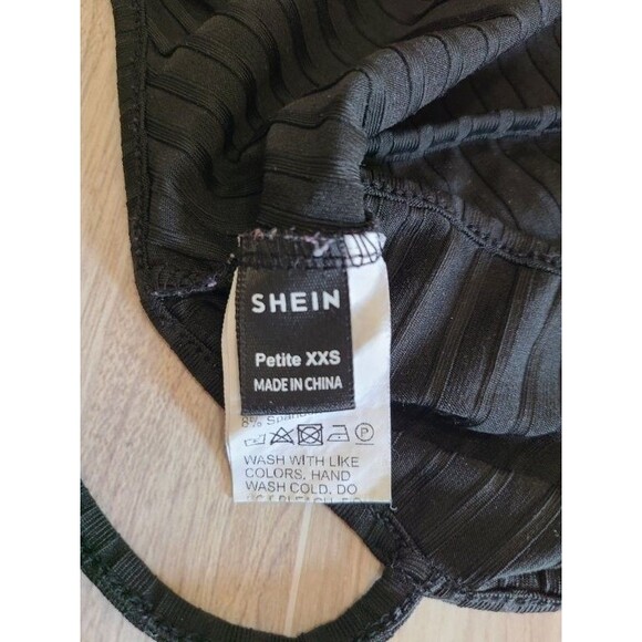 Shein Black Ribbed Crop Tank Petite XXS Tie Front Ruffle Detail Sleeveless Top - Picture 6 of 7